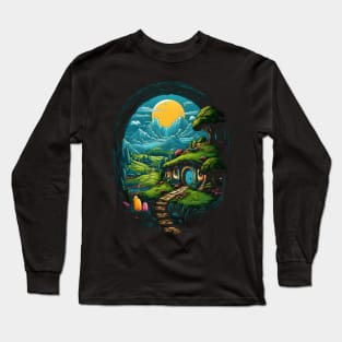 Halfling Home - Cartoon Style - Fantasy Long Sleeve T-Shirt